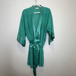 Vintage Gold‎ Label Victoria's Secret Teal Silky Dressing Gown Robe One Size